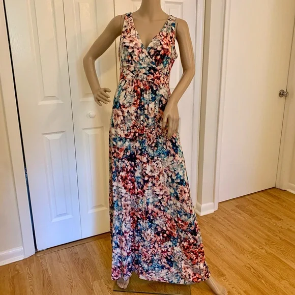 Cynthia Rowley | Dresses | Cynthia Rowley Pink And Blue Sleeveless Vneck Maxi  Dress | Poshmark